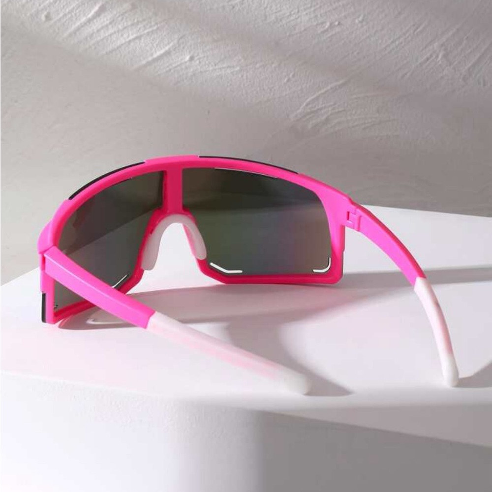 Neon Pink and White Flat Top Multicolor Mirror Polarized Sunglasses OS New - Picture 3 of 5